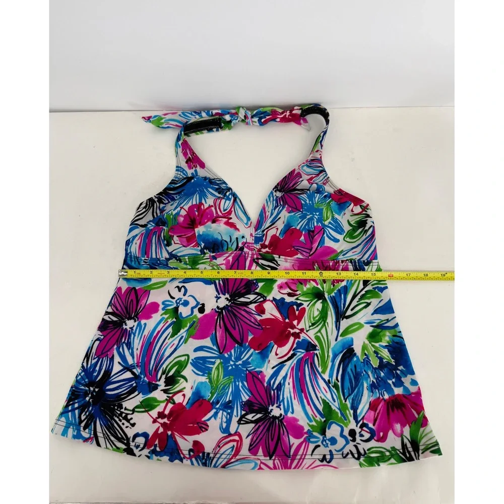 Fit 4 U Womens Floral Halter Tankini Swim Top Multicolor‎ V-Neck Sz 12